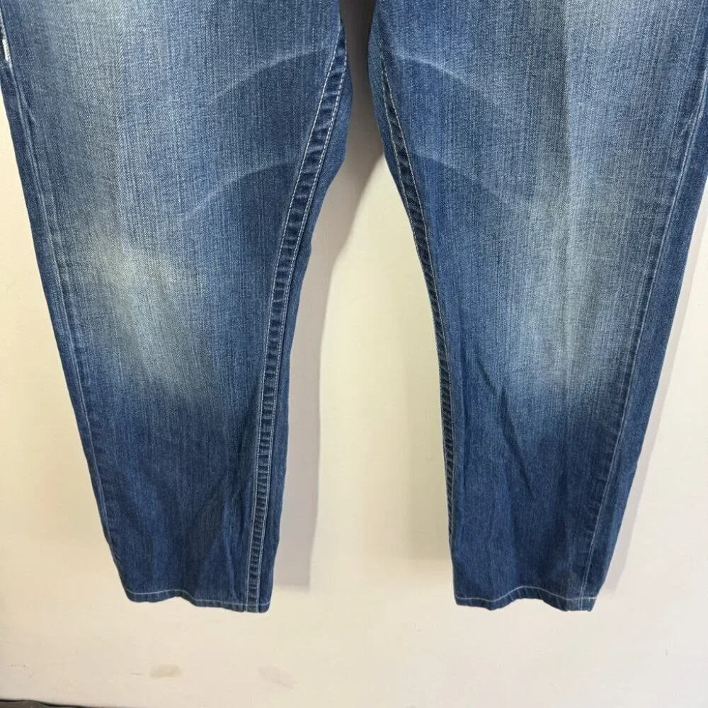 True Religion  Blue Straight Leg Distressed Denim Classic Stitch Jeans Size 34